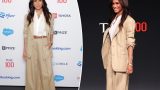 Meghan Markle indossa un elegante completo con pantaloni larghi al Time100 Summit