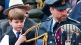 Prince louis gioca con l’uniforme di papà william durante la celebrazione del ve day con george e charlotte